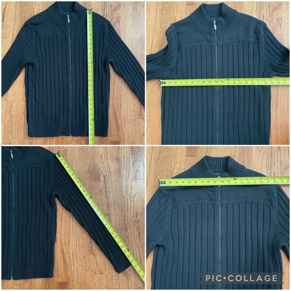 Cezani black cotton ribbed zip up sweater size L - Picture 12 of 12